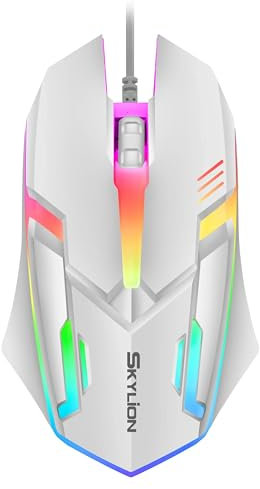 GAREGEAR SKYLION F1 Wired 3 Keys Mouse Colorful Lighting Gaming and Office For Microsoft Windows and Apple IOS System (White)
