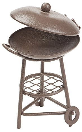 Miniaturen für Miniaturgärten · Puppenhaus · DIY Minigarten · Miniaturmöbel aus Metall in braun · Gartenmöbel · Grill · Tisch · Stuhl · Liegestuhl · Zaun (Mini-Grill ca. 6 cm)