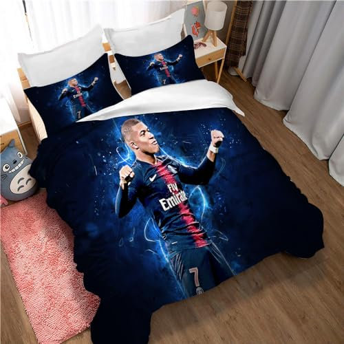 Ste-X Bettwäsche-Set Kylian Mbappé, Bettbezug-Set Für Jungen Und Mädchen, Junior-/Kinderbett, Wendbar, Schöner Bunter Bettdeckenbezug (135x200cm,Mbappé 04)