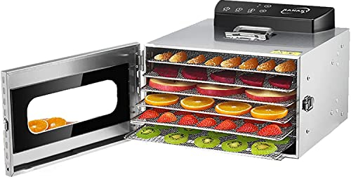 Machine de séchage de fruits de déshydrateur alimentaire à 6 plateaux, petit lyophilisateur commercial en acier inoxydable 220 V, contrôle de température réglable facile à utiliser 30-90 ° et pla