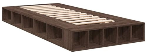 vidaXL Bettgestell, Bett mit Stauraum für Schlafzimmer, Bettrahmen mit Lattenrost, Schlafzimmerbett Einzelbett, Braun Eichen-Optik 90x200cm Holzwerkstoff