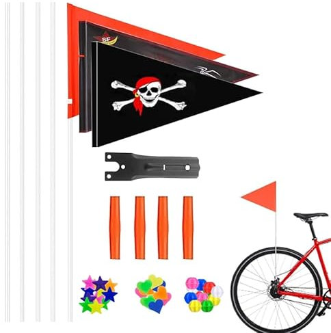 YUZHEDM 3 Stück Reflektierende Fahrradflagge Fahrrad Sicherheit Flaggen Wasserdicht Wimpel Reflektierend Fahrradfahne+Bunte Fahrradspeichenperlen Dekorationen Hohe Sichtbarkeit Freien Radfahren
