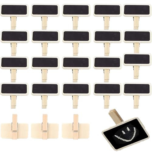 RXKFIGX 50 Pièces Mini Tableau Noir Bois, Message Rectangle Ardoise A Pince Clip Carte Panneau Memos Etiquette Prix, Pour les étiquettes de Prix,Tableau de Notes Photo,étiquettes de fête