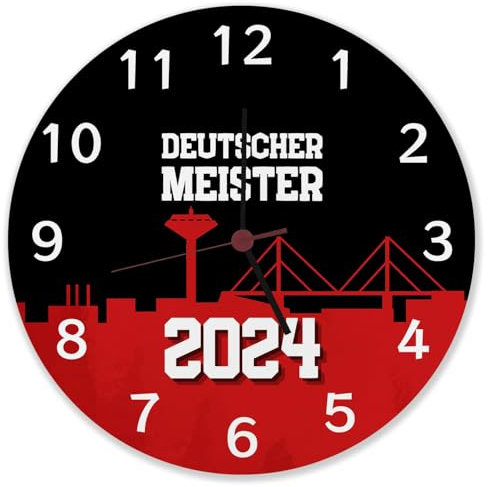 Leverkusen Wanduhr aus Alu mit Spruch Deutscher Meister 2024 für Leverkusen-Fan Meisterschale-Design Fußball-Liga Triumph NRW Rhein Meisterschaft 2024