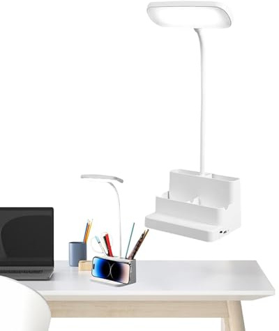 LED Leselampe - Wiederaufladbare Nachttischlampe mit Stifthalter und Handyhalter, 3 Beleuchtungsmodi, Schreibtischlampe für Schlafzimmer, Nachttisch