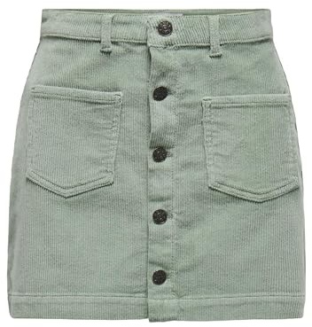 ONLY Damen Cordrock ONLAmazing Mini-Rock mit sichtbarer Knopfleiste 15182080 Lily Pad XS
