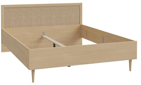 FORTE CALASETTA Bett 160x200, Bett im Boho-Stil mit Wiener Geflecht, Schlafzimmer, Holzwerkstoff, Elegancia Eiche Holzdekor/Technorattan, 167 cm breit x 90 cm hoch x 206 cm tief