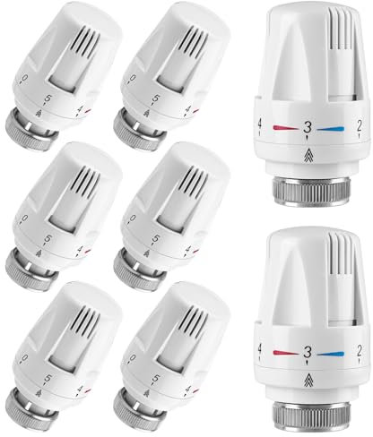 Valvula Termostatica Radiador Termostato Radiador: Mitening 8 Piezas Cabezal Termostático Radiador M30 X 1,5, Válvula Termostática Radiador con Protección Contra Heladas, 0-5 Funciones de Ajuste