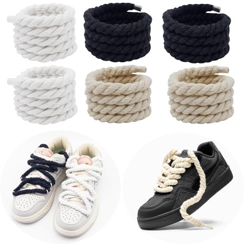 BORISCA 3 pares Cordones Gruesos Redondos de Cuerda 150cm de Largo Gruesos Cordones Anchos 0.8cm Algodón Cordones Zapatillas Gruesos para Cordones Air Force 1 Gordos Bricolaje Bobinados Rope Laces
