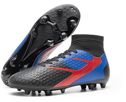 DREAM PAIRS Men's High Tops Lace Up Soccer Cleats,Size 10,Black/Blue