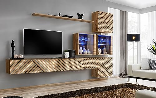 Deconation Ensemble De 7 Meubles Muraux Switch XIX pour TV en Bois - Beige - L 310 X H 200 X P 40 Cm