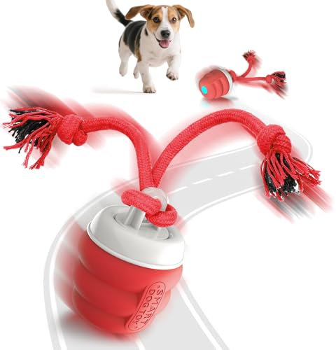 FLERDMAU Jouet pour Chien Interactif – Balle Interactive Chiens, Jouet pour Chiot Occupation, Balle pour Chien Intelligent Rechargeable Jouets pour Chiot avec Ficelle (Rouge)