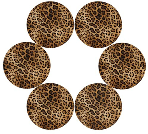 Lot de 6 sets de table ronds à imprimé léopard rétro pour assiettes, vaisselle, antidérapants, lavables pour la maison, la cuisine, la salle à manger