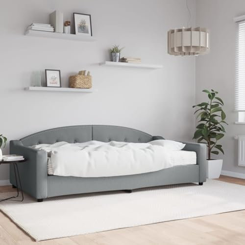 LAPOOH Tagesbett mit Matratze Hellgrau 100x200 cm Stoff, Schlafsofa, Daybed, Bettsofa, Sofa Bed, Sofabett, Schlafcouch, Jugendbett, Bettgestell, Bettcouch - 3197517