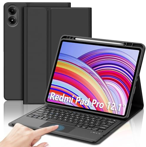 JADEMALL Coque Clavier avec Trackpad pour Redmi Pad Pro 12.1 Pouces 2024, AZERTY Français Clavier Bluetooth Magnétique Détachable avec Touchpad pour Tablette Xiaomi Redmi Pad Pro 12.1, Noir
