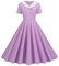 2025 - Été Foreign Trade Explosion Femme Col en V Manches Courtes Couleur Unie Rétro Double boutonnage Bouton Grande Robe Swing Robe de Plage Femme Été, lilas, XXL