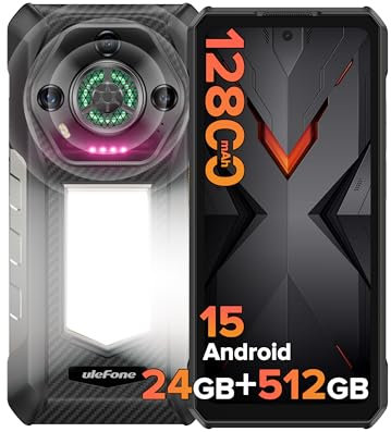 Ulefone Armor 30 24GB + 512GB Outdoor Handy Android 15, 12800mAh Outdoor Smartphone Ohne vertrag, 1236 Lumen LED 64MP Nachtsicht IR 6.95 FHD+ 66W Schnellladung 118 dB Lautsprecher 4G Baustellenhandy