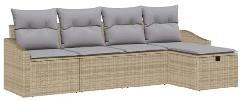 vidaXL 5-TLG. Garten-Sofagarnitur mit Kissen in Beige aus Poly-Rattan für modulares Outdoor-Sitzen. Perfekt für Terrasse, Balkon oder Garten. Wetterfest und stylisch für gesellige Zusammenkünfte.