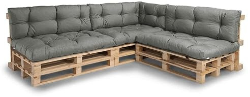 Gutekissen® Palettenkissen Set – Sitzkissen für Europaletten – Gefüllt mit Granuliertem Poulirette-Schaum NPPI – 3X Set (Sitzkissen 120x80 +Rückenlehne 120x40), Hellgrau