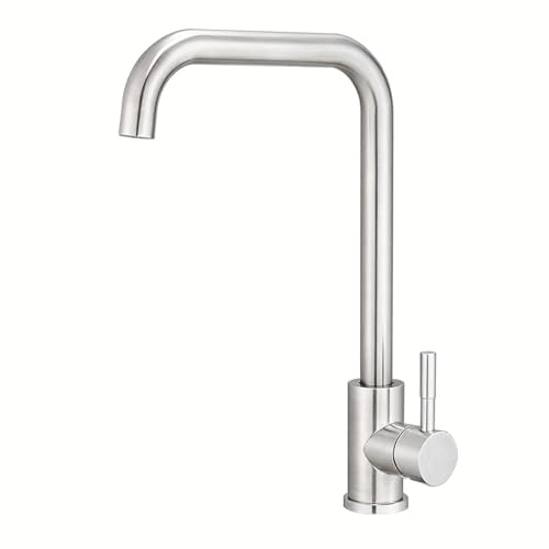 GENBONS Wasserhahn Küche, Küchenarmatur aus Edelstahl, 360° drehbarer L-förmiger Einhebelmischer, Einloch Wasserhahn für Spüle (Brushed)