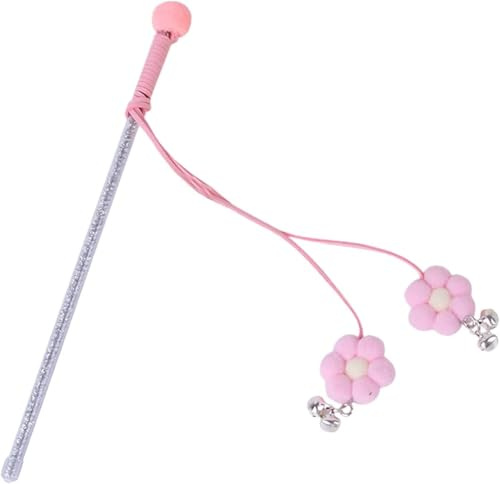 Nlinlin Pink Cat Feather Stick Toy - Cat Teaser Wand with Feather Refills and Bell, Interactive Cat Toy Wand for Indoor Cats and Kittens