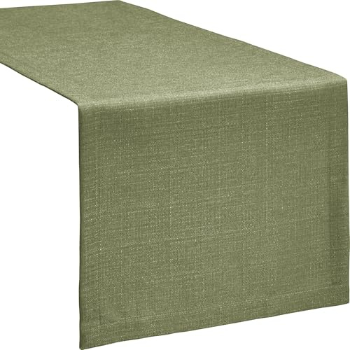 Erwin Müller Tischwäsche, Tischläufer Uni, Krefeld Oliv Größe 40x130 cm - fleckabweisend, schmutzunempfindlich und leicht zu reinigen, Leinen-Optik (weitere Farben, Größen)