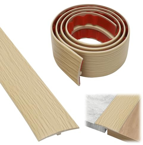 T-profil övergångslist, PVC dörrtrösklar list, 3 m x 5 cm övergångsprofil självhäftande, golv utjämning täcklist för parkettgolv laminat trösklar (lönnträådring)