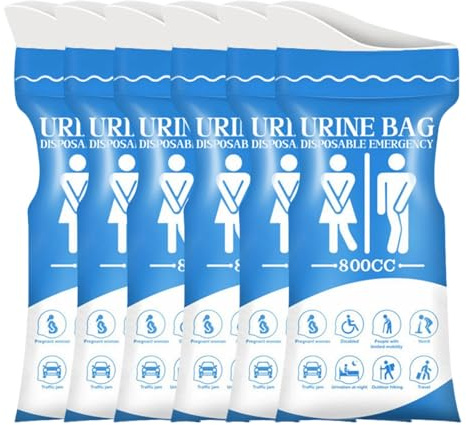 TYNJKJDM Disposable Emergency Urinal Bag, 6/12/24 Pcs 800ML Unisex Urinal Bag, Portable Camping Pee Bag, Travel Urine Bag for Traffic Jams Camping Hiking Pregnant Patient Kids(Blue,6 Pcs)
