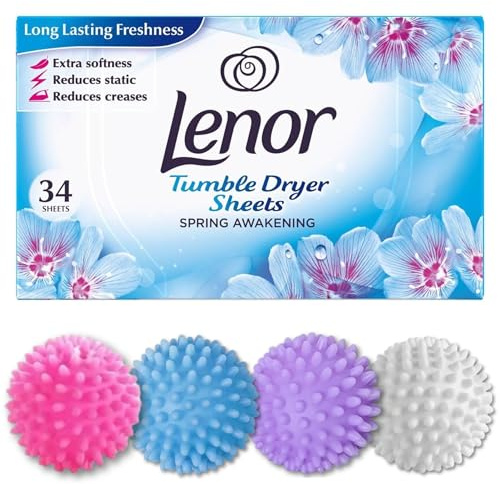 Lenor Tumble Dryer Sheets (34) + 4 Reusable Balls – Soft, Fresh, Static-Free Laundry