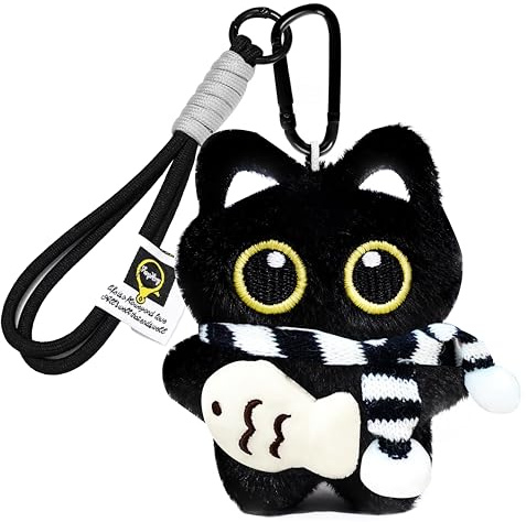 Baofuwan Generisch Schwarze Katze Plüsch Anhänger, Süße Cartoon Schwarze Katze Plüsch Schlüsselanhänger, Dekoration Taschen, Geschenke Für Katzenliebhaber