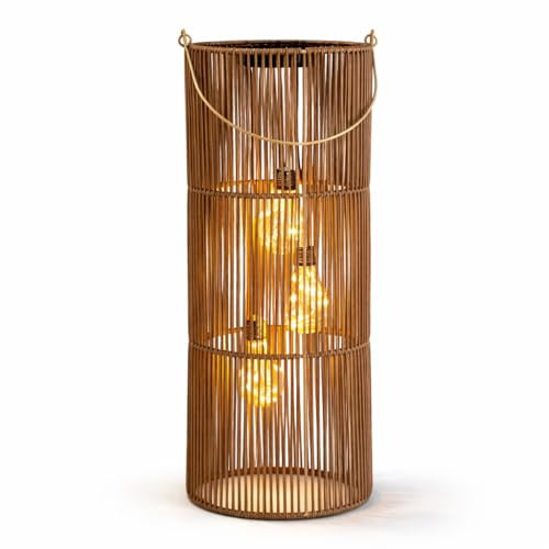 formano Solarlaterne Außen Garten Rattan-Look Laterne 3 LED Birnen 45 cm Solarleuchte mit Dämmerungssensor, IP44, dekorative Solarlampe für Balkon Terrasse Outdoor Beleuchtung