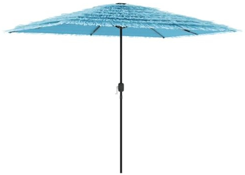 Yisssmeng Parasol 300 x 200 cm bleu avec mât en acier et manivelle, toit en polyester résistant aux intempéries, toit en paille 8 couches, construction robuste pour jardin, terrasse, balcon et salon