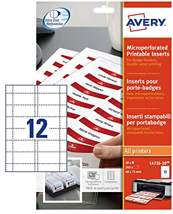 Avery L4726-20 Namensschild-Einsteckschilder 40 x 75 mm