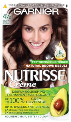 Garnier Nutrisse Permanent Hair Dye, Natural-looking, hair colour result, For All Hair Types, 4 1/2 Medium Dark Brown