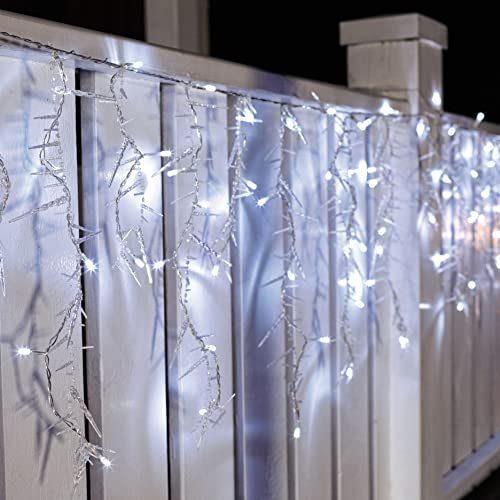 Hellum LED-Lichtvorhang, Außen, Eiszapfen, 100 weiße LEDs, 240cm Lichtlänge, Kabel transparent, Outdoor, Außen-Transformator, Winter-Dekoration, 565140