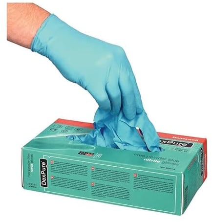 Honeywell 4580081-XL DexPure 800-81 Einweg-Nitrilhandschuhe, ungepudert, beidhändig, blau, 24 cm lang, zertifiziert für den Kontakt mit Lebensmitteln, Größe XL (Packung mit 100 Handschuhen/50 Paar)