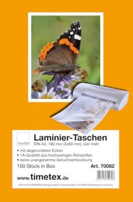 TimeTex Laminiertaschen DIN A4-2 x 80 mic/Mikron - matt - 100 Stück Laminierfolien - TimeTex 70082