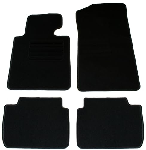 AD Tuning Fußmatten für 3er BMW E46 Compact (06/2001-09/2004) | 4-teilig, 100 % passgenau, Textil, Schwarz, Randkettelung, mit Befestigungen vorne und hinten