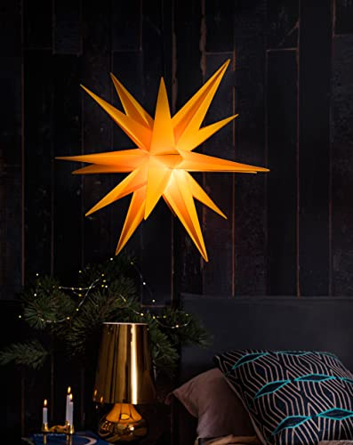 Weihnachtsstern 3D Gelb 55 cm Außenstern zum Beleuchten Leuchtstern | Beleuchtet, Faltstern, 18 Zacken, 4m Kabel