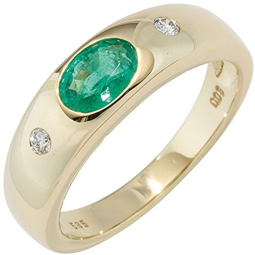 Schmuck Krone Ring Damenring mit Smaragd grün & Diamanten Brillanten 585 Gold Gelbgold, Ringgröße:Innenumfang 54mm ~ Ø17.2mm