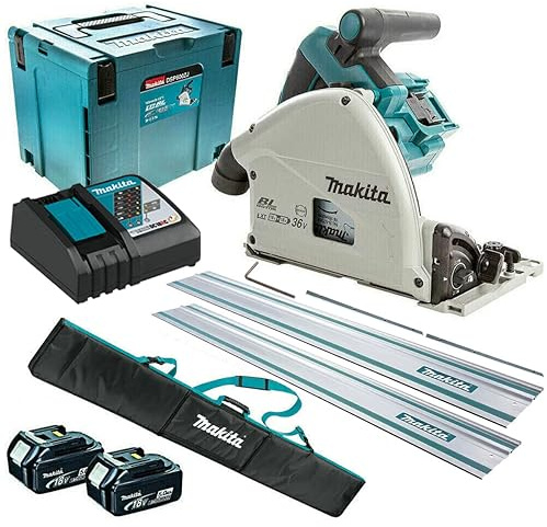Makita DSP600ZJ - Sega a immersione 36 V 165 mm + 2 batterie da 5 Ah caricabatterie e accessori