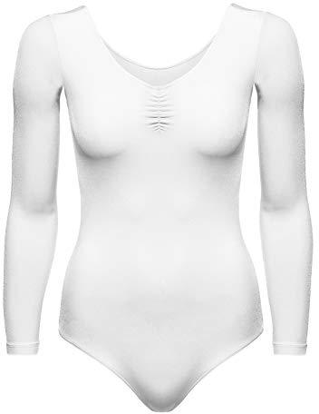 Arabesque Langarm Lycra Damen Ballettanzug Body Leotard Dance Trikot Turnanzug Mirta (XS, Weiß)