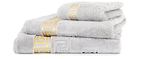 Arle-Living Luxus Medusa Handtuch 50x90 cm im 4er Pack - Jacquard Webung/Hochflor Frottee mit Medusa Flachprägung und Goldener Medusa Bordüre (Silber/Silver, 4er Pack Handtuch 50x90 cm)