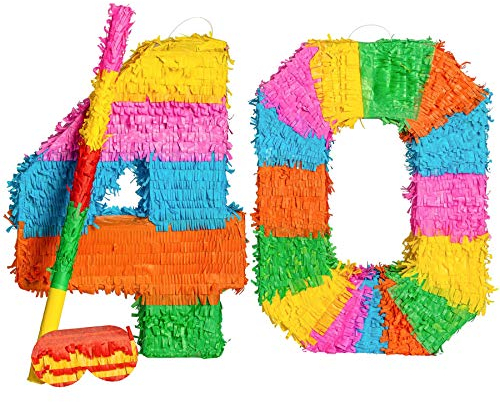 Fax Potato Pinata Set mit Stick & Blindfold - 40. Geburtstag/Jahrestag - Rainbow
