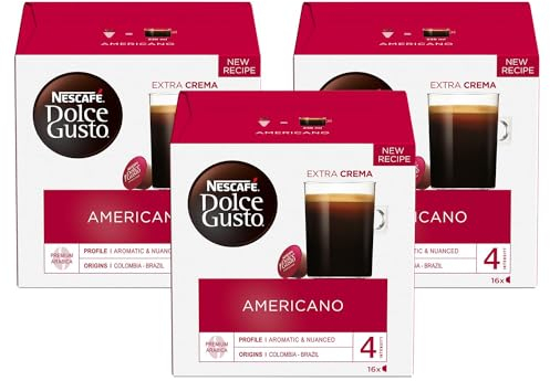 NESCAFE Dolce Gusto Cafe Americano Coffee Pods (Pack of 3, Total 48 Capsules), [Packaging may vary]