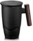 suyika Tomotime Keramik-Teetasse mit Teesieb und Deckel, Teetassen, Holzgriff, 400 ml, Schwarz
