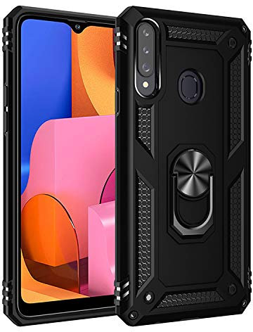 BestST Schutzhülle für Samsung Galaxy A20S + 9H Hartglas, Schutzhülle TPU/PC, weich, langlebig, mit 360 ° drehbarem Ring, stoßfest, Armor Box, Schwarz
