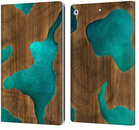 Head Case Designs Offizielle Alyn Spiller Aqua Holz Und Harz Leder Brieftaschen Handyhülle Hülle Huelle kompatibel mit Apple iPad 10.2 2019/2020/2021