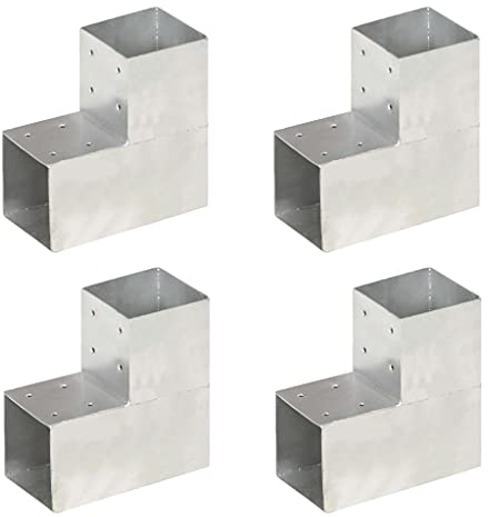 vidaXL 4x Pfostenverbinder L-Form 2 Hülsen Balkenschuh Holzverbinder Eckverbinder Pfostenecke Balken Verbinder Feuerverzinkt Verzinktes Metall 101x101mm