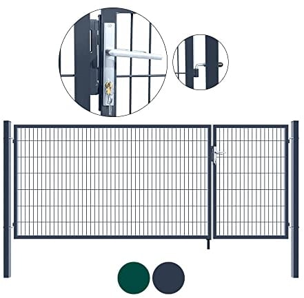 Home Deluxe - Doppelflügel Gartentor ADITUS - Grün, 160 x 350 cm - inkl. Griff, Schloss, Schlüsseln und Bodenverriegelung I Gartenpforte Einfahrtstor Hoftür